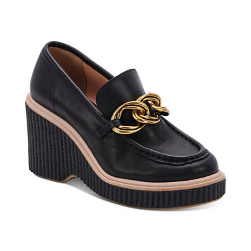 Dolce Vita Brenan platform chain black leather women's loafer SIZE 8.5‎